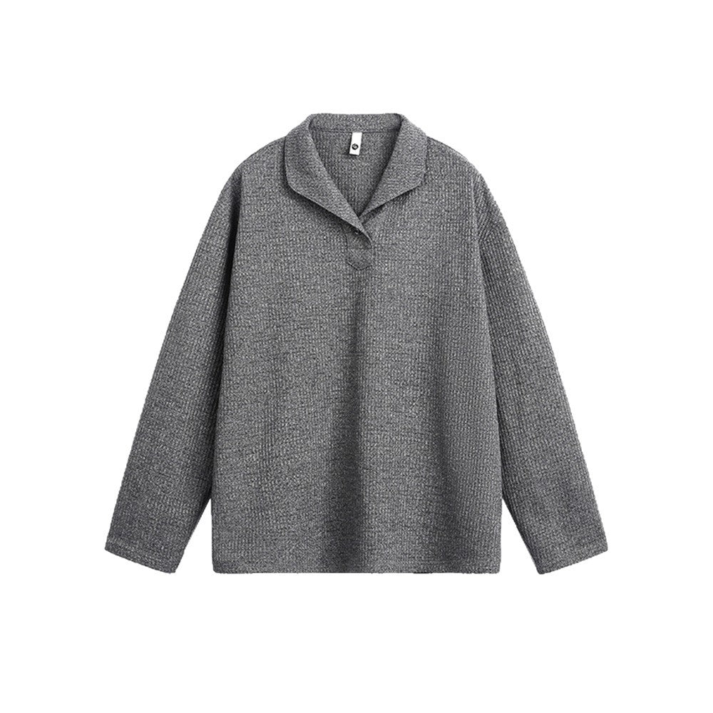 Textured Gray Long Sleeve Polo Shirt Men's Autumn Style Old Money Look Cat's Eye Stone Regular Shoulder T-Shirt