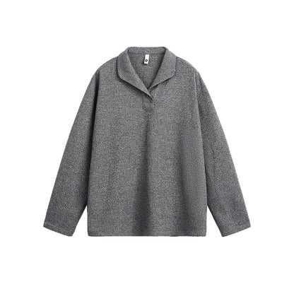 Textured Gray Long Sleeve Polo Shirt Men's Autumn Style Old Money Look Cat's Eye Stone Regular Shoulder T-Shirt