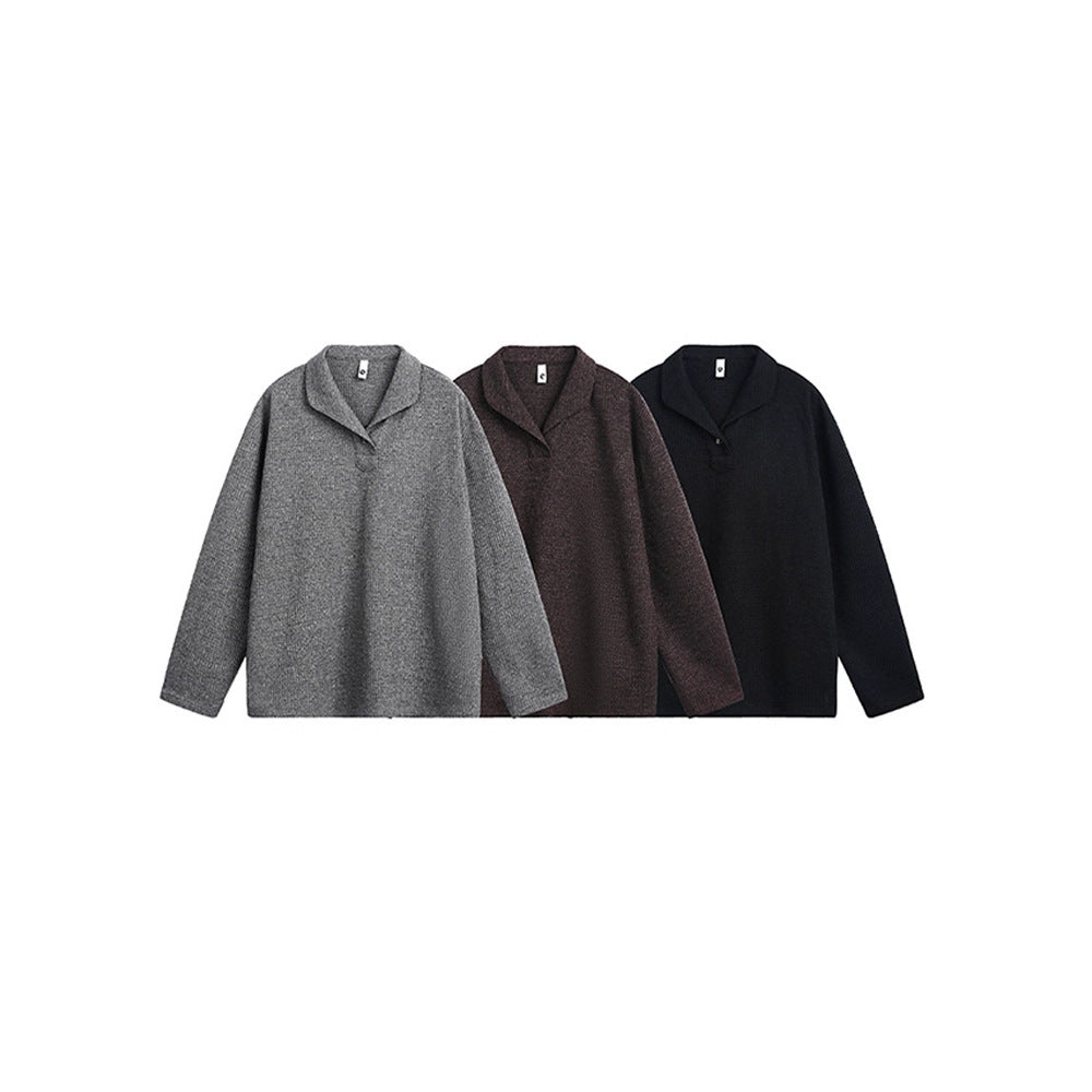 Textured Gray Long Sleeve Polo Shirt Men's Autumn Style Old Money Look Cat's Eye Stone Regular Shoulder T-Shirt