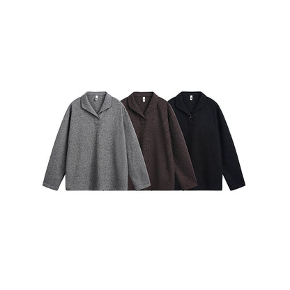 Textured Gray Long Sleeve Polo Shirt Men's Autumn Style Old Money Look Cat's Eye Stone Regular Shoulder T-Shirt